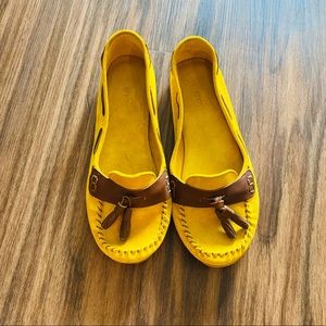 Yellow Genuine Suede Moccasin Loafers Size 40